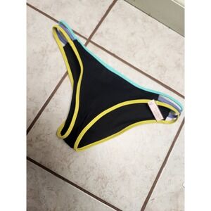 VICTORIAS SECRET Bikini Bottoms Black Yellow Aqua Purple Strappy Size M